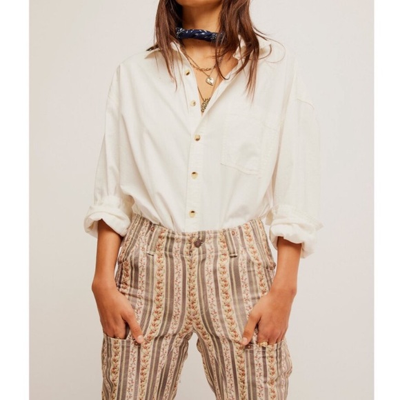 NEW FREE PEOPLE Supersonic Printed Slim Pants / Farmhouse Grey Combo  Size: 4 - Picture 8 of 8